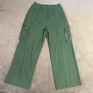 7 For All Mankind Linen Cargo Pants Womens Medium Green Lightweight Wide Leg